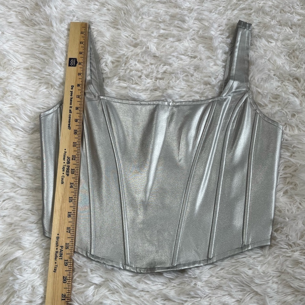 Anthropologie | Maeve | Metallic Silver Corset Tank Top | NWT! - Picture 8 of 9